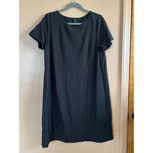 Emery Rose Black Crinkle Cotton T-Shirt Dress Crew Neck Short Sleeve XL